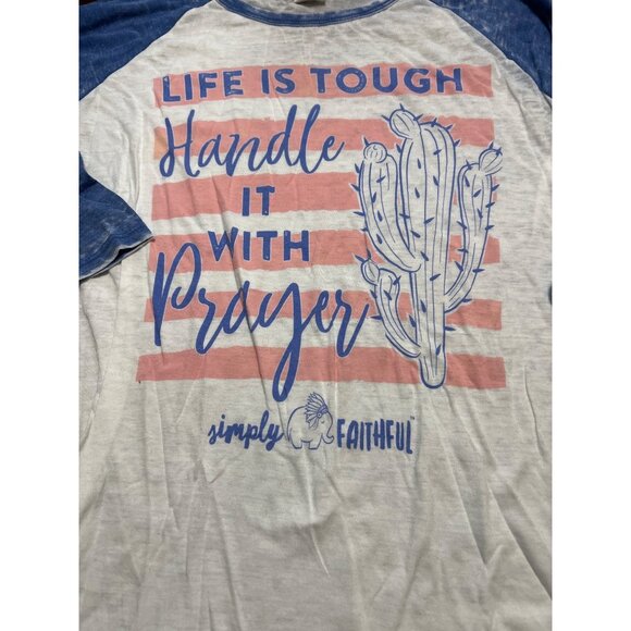 Set of 2 Simply Faithful Inspirational Raglan T Shirts Burnout Fabric Sz Small - Picture 3 of 4